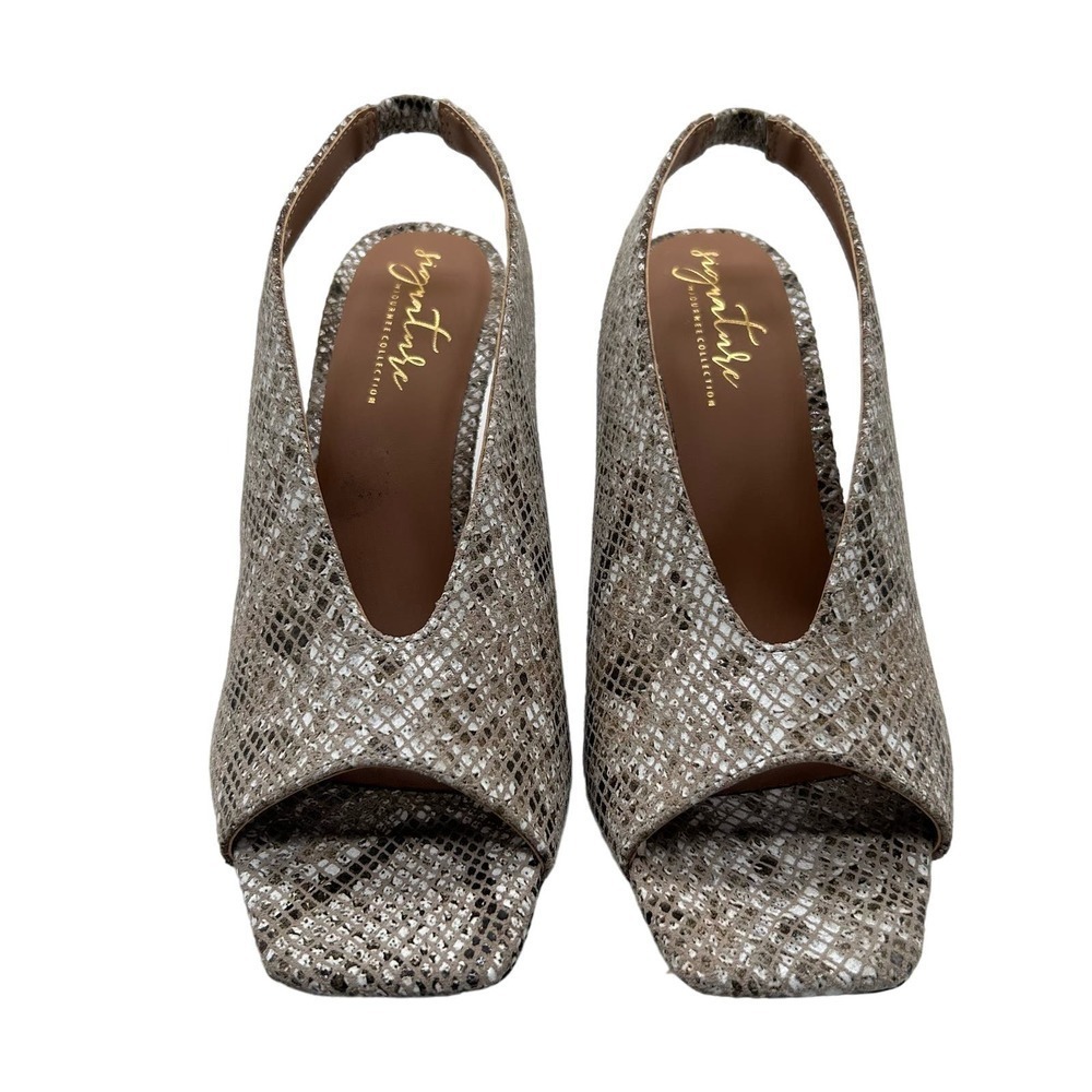 Journee Collection Shoes Women 10 Gray 100% Leather Elena Snakeskin Peep Toe NEW